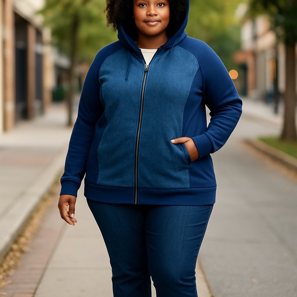 DG2 Blue Denim And Thermal Full‎ Zip Hoodie XL Full Hips